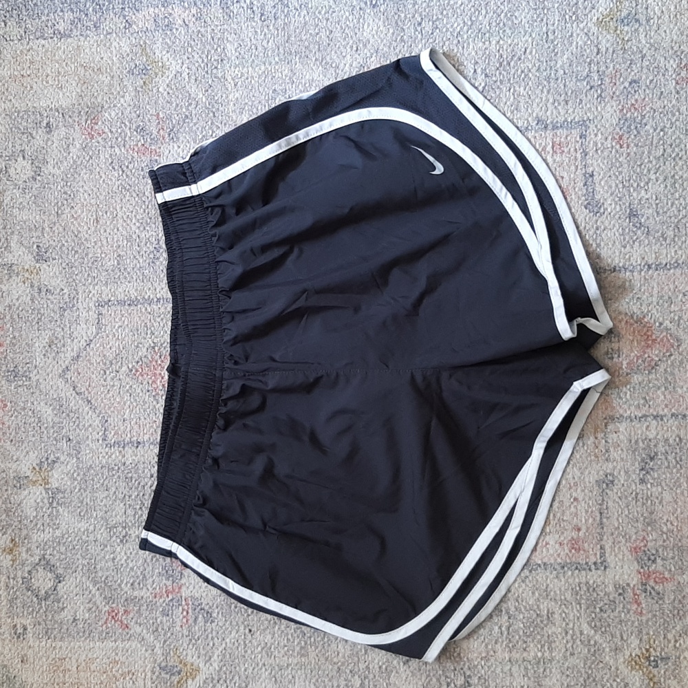 Ladies size large dark gray & white nike dri fit running shorts